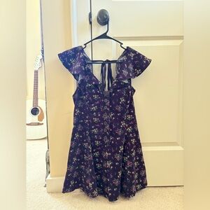 Free People Corduroy Floral Tie-Back Flutter Sleeve Romper